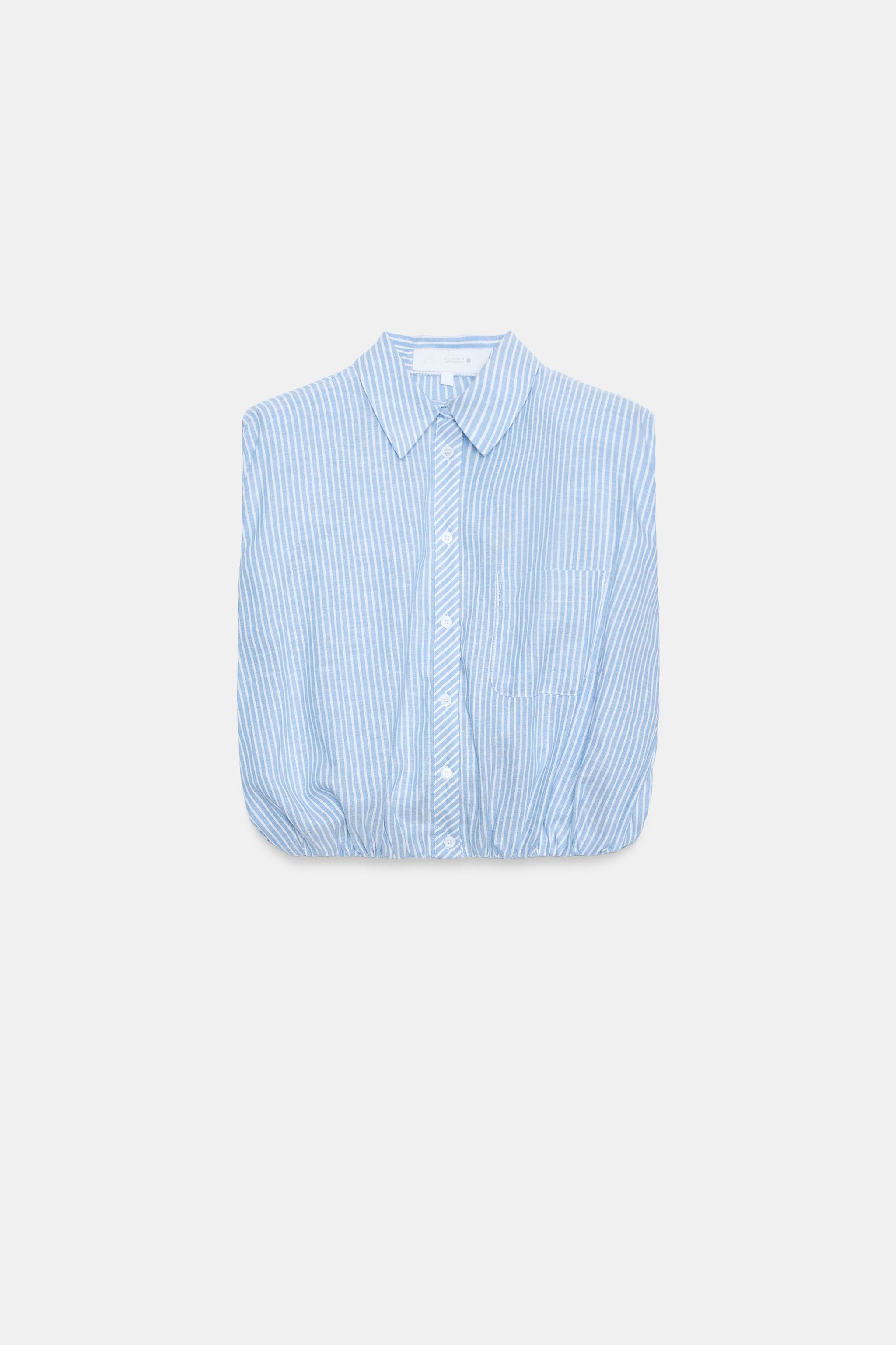 SHORT STRIPED SHOULDER PAD SHIRT